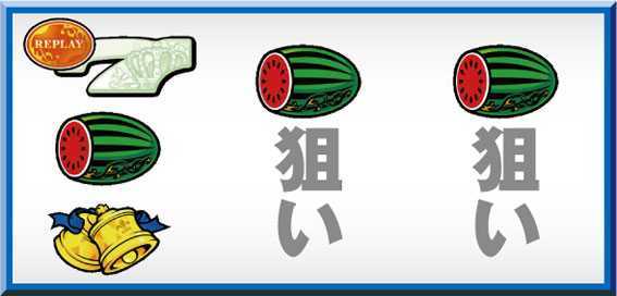 グレートキングハナハナ 打ち方参考画像(スイカ中段停止、中右リールスイカをフォロー)