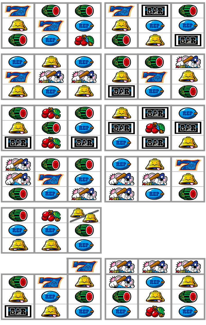 SLOTマッピーリーチ目中段リプレイ中段リリスチェスチェBAR菱形枠上マッピー揃い